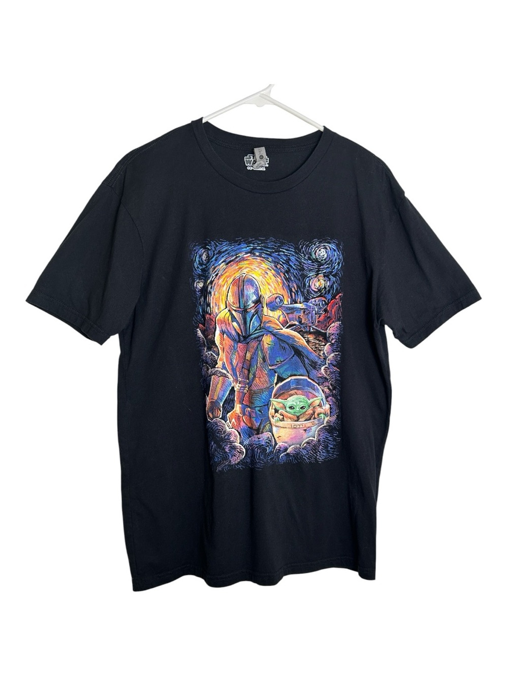 Star Wars Black Mandalorian Starry Night Graphic T-Shirt Size L
